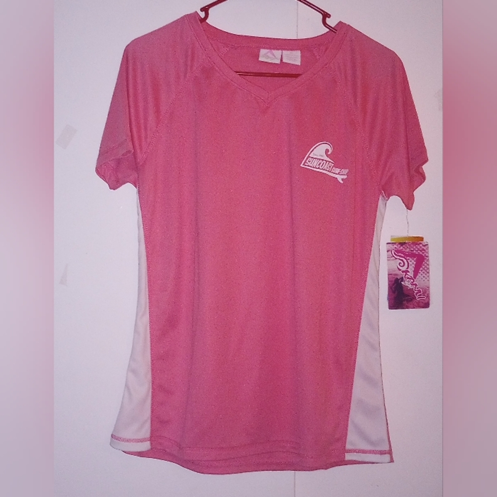Suncoast Surf Shop Pink Shirt XL Vneck 50 SPF Boat Beach Sun Golf